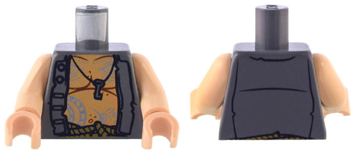 Torso PotC Vest Open over Chest with Tattoos and Key Pattern / Light Nougat Arms / Light Nougat Hands