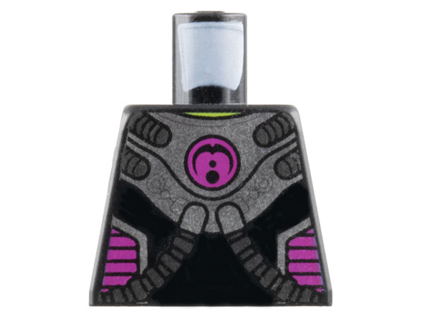Torso Alien Silver Armor Breastplate with Dark Silver Hoses, Magenta Circle Logo and Side Panels, Lime Neck Pattern