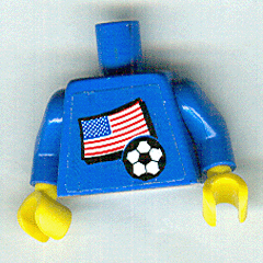 Torso Soccer Women's Team, United States of America (USA) Flag Sticker Front, White Number Red Outlined Sticker Back Pattern (specify number in listing) / Blue Arms / Yellow Hands