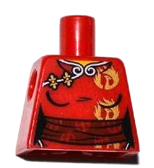 Torso Female Ninjago Robe with Dark Red Sash and Gold Phoenix Pattern