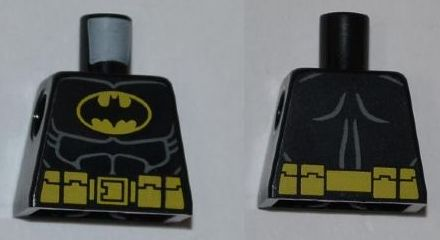 Torso Batman Suit with Bat in Yellow Oval Logo, Utility Belt with Pouches, Dark Bluish Gray Muscles Outline Pattern