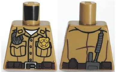 Torso Shirt Button Down with Pockets, Radio, Badge and Dark Brown Belt Pattern