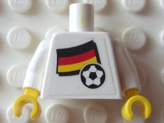 Torso Soccer White/Black Team, German Flag Sticker Front, Black Number Sticker Back Pattern (specify number in listing) / White Arms / Yellow Hands