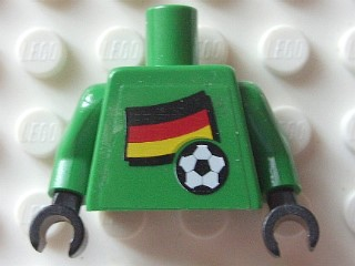 Torso Soccer German Goalie, German Flag Sticker Front, White Number Sticker Back Pattern (specify number in listing) / Green Arms / Black Hands