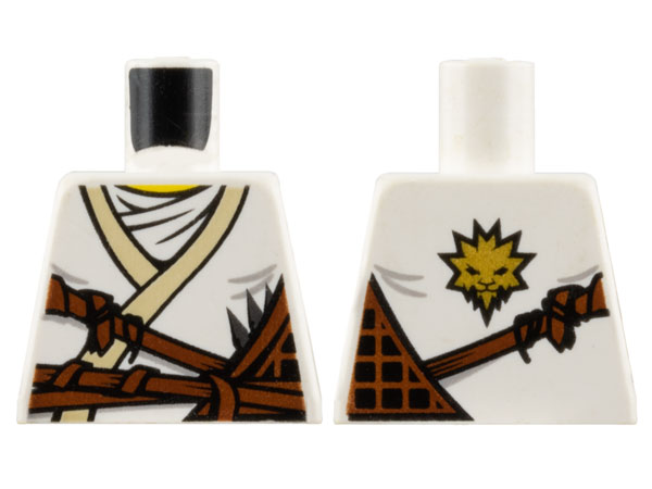 Torso Ninjago Brown Rope and White Undershirt, Gold Lion on Back Pattern