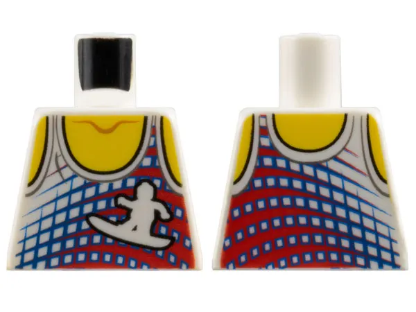 Torso Tank Top with Surfer Silhouette, Yellow Neck and Shoulders Pattern