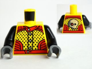Torso Racers with 5 Buttons, Black Dots Front, Red Eye Skull Back Pattern / Black Arms / Dark Bluish Gray Hands