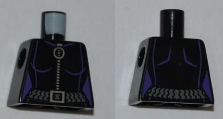 Torso Batman Dark Purple Female Outline, Silver Ring Zipper Pull, Dark Bluish Gray Belt with Buckle Pattern