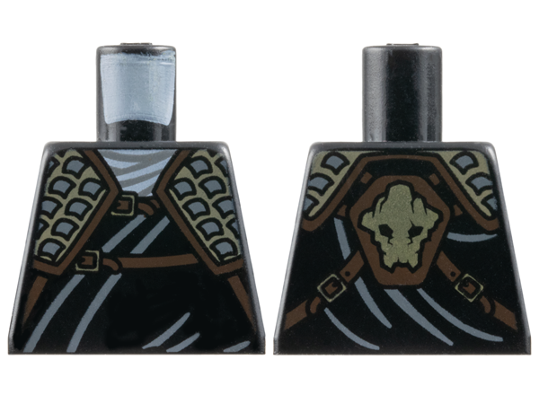 Torso Wrap with Dark Tan and Dark Bluish Gray Shoulder Armor, Dark Brown Straps with Gold Buckles, Ninjago Earth Gorilla Head Symbol on Back Pattern