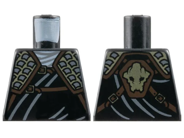 Torso Wrap with Dark Tan and Dark Bluish Gray Shoulder Armor, Dark Brown Straps with Gold Buckles, Ninjago Earth Gorilla Head Symbol on Back Pattern