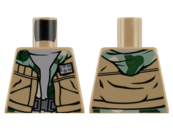 Torso SW Vest Open over Camouflage Hoodie and Light Bluish Gray Shirt, Dark Bluish Gray Belt Buckle Pattern