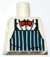 Torso Dark Blue Apron with White Stripes, Red Bow Tie Pattern