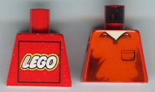 Torso Shirt with Open Collar, Pocket and Dark Red Shadows, Light Nougat Neck, LEGO Logo on Back Pattern
