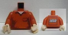 Torso Shirt with Open Collar, Pocket and Dark Red Shadows, Light Nougat Neck, LEGO Logo on Back Pattern / Red Arms / Light Nougat Hands