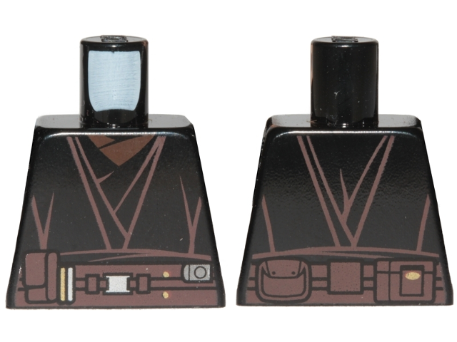 Torso SW Jedi Robe, Dark Brown Belt with Pouches, Silver Buckle, Reddish Brown Shirt Pattern
