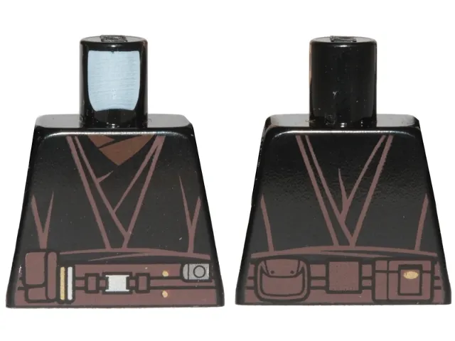 Torso SW Jedi Robe, Dark Brown Belt with Pouches, Silver Buckle, Reddish Brown Shirt Pattern