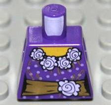 Torso Female Blouse with Lavender Dots and White Flowers Collar, Gold Sash with Flower and Bow, Yellow Neck Pattern