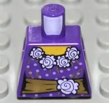 Torso Female Blouse with Lavender Dots and White Flowers Collar, Gold Sash with Flower and Bow, Yellow Neck Pattern
