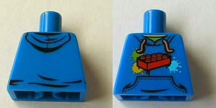 Torso Hooded Sweatshirt with Blue Pocket, Drawstring and Red Brick Pattern