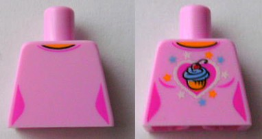 Torso Female Top with Cupcake over Heart and Stars Pattern