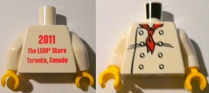 Torso Chef with 8 Buttons, Long Red Neckerchief Front, 2011 The LEGO Store Toronto, Canada Back Pattern / White Arms / Yellow Hands