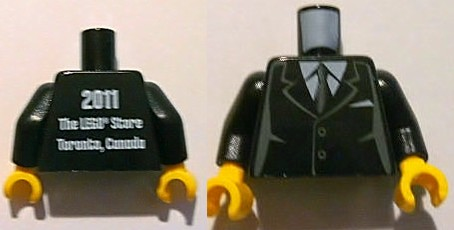 Torso Suit with 2 Buttons, Gray Sides, Gray Centerline and Tie Front, 2011 The LEGO Store Toronto, Canada Back Pattern / Yellow Hands