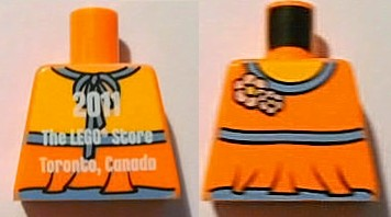 Torso Halter Top with Medium Blue Trim and Flowers, Yellow Neck, '2011 The LEGO Store Toronto, Canada' on Back Pattern