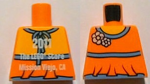 Torso Halter Top with Medium Blue Trim and Flowers, Yellow Neck, '2011 The LEGO Store Mission Viejo, CA' on Back Pattern