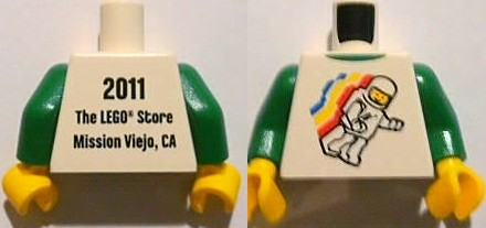 Torso Classic Space Minifigure Floating Front, 2011 The LEGO Store Mission Viejo, CA Back Pattern / Green Arms / Yellow Hands
