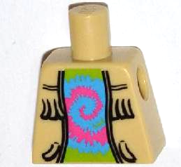 Torso Vest Open with Fringe over Lime Shirt with Dark Pink and Medium Blue Tie-Dyed Swirl Pattern