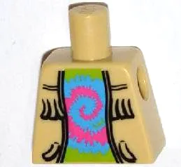 Torso Vest Open with Fringe over Lime Shirt with Dark Pink and Medium Blue Tie-Dyed Swirl Pattern