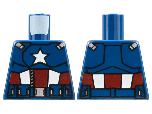 Torso Super Hero Armor with Star on Chest, Dark Red and White Stripes, Utility Belt with Silver Buckle Pattern