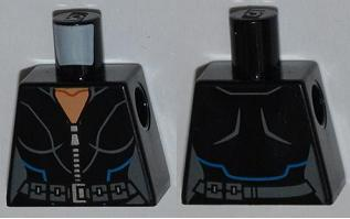 Torso Female Silver Zippered Suit with Belt, Buckle and Blue Lines Pattern