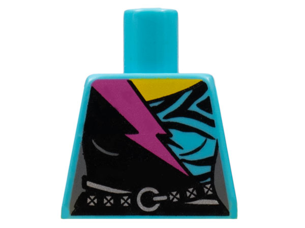 Torso Black Wrap Dress with Belt and Dark Pink Lightning Bolt Pattern