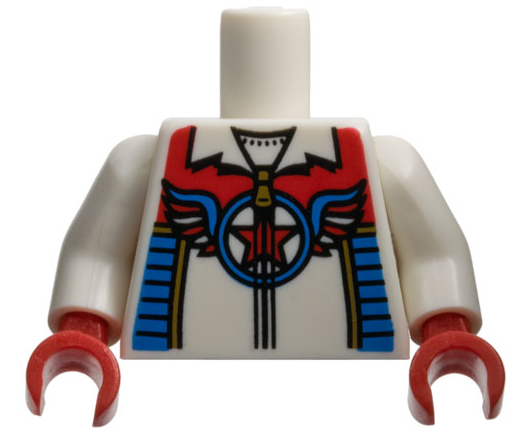 Torso Jacket with Gold Zipper, Red Star in Blue Circle with Wings Pattern / White Arms / Red Hands