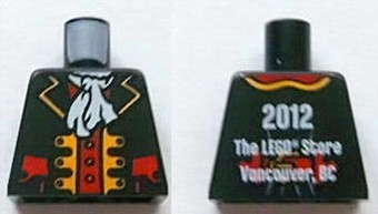 Torso Pirate Captain Jacket Open with Gold Trim and Red Pockets over Red Shirt, White Ascot, 2012 The LEGO Store Vancouver, BC Back Pattern