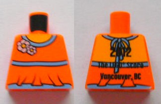 Torso Halter Top with Medium Blue Trim and Flowers, Yellow Neck, '2012 The LEGO Store Vancouver, BC' on Back Pattern