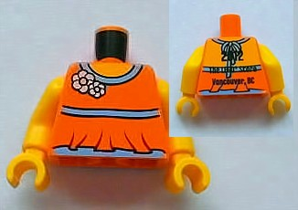 Torso Halter Top with Medium Blue Trim and Flowers, Yellow Neck, '2012 The LEGO Store Vancouver, BC' on Back Pattern / Yellow Arms / Yellow Hands