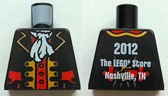 Torso Pirate Captain Jacket Open with Gold Trim and Red Pockets over Red Shirt, White Ascot, 2012 The LEGO Store Nashville, TN Back Pattern