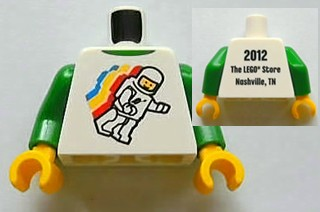 Torso Classic Space Minifigure Floating Front, 2012 The LEGO Store Nashville, TN Back Pattern / Green Arms / Yellow Hands