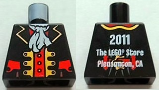 Torso Pirate Captain Jacket Open with Gold Trim and Red Pockets over Red Shirt, White Ascot, 2011 The LEGO Store Pleasanton, CA Back Pattern