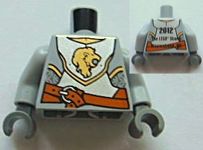 Torso Castle Kingdoms Gold Lion Head Front, 2012 The LEGO Store Wauwatosa, WI Back Pattern / Light Bluish Gray Arms / Dark Bluish Gray Hands