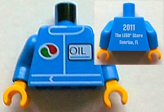 Torso Octan Logo and Upright Font 'OIL' on Front, '2011 The LEGO Store Sunrise, FL' on Back Pattern / Blue Arms / Yellow Hands