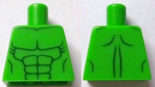Torso Bare Chest with Dark Green Muscles Outline, Narrow Abdominals Pattern