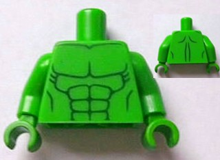 Torso Bare Chest with Dark Green Muscles Outline, Narrow Abdominals Pattern / Bright Green Arms / Bright Green Hands