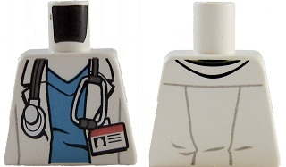 Torso Hospital Lab Coat, Dark Azure Scrubs, ID Badge and Stethoscope Pattern