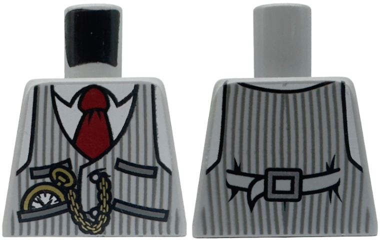 Torso Pinstripe Vest, Dark Red Tie and Pocket Watch and Back Print Pattern