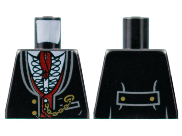 Torso Jacket Formal with White Shirt with Frills, Dark Red Vest and Cravat, Gold Watch Chain Pattern