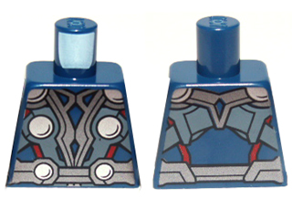 Torso Armor with Silver Shoulders and 4 Circles, Dark Silver Belt, Metallic Light Blue and Red Trim Pattern