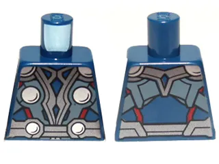 Torso Armor with Silver Shoulders and 4 Circles, Dark Silver Belt, Metallic Light Blue and Red Trim Pattern